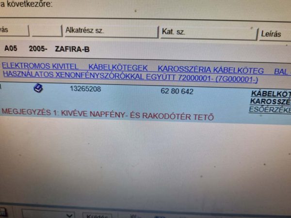 Opel Zafira B karosszéria fő kábelköteg